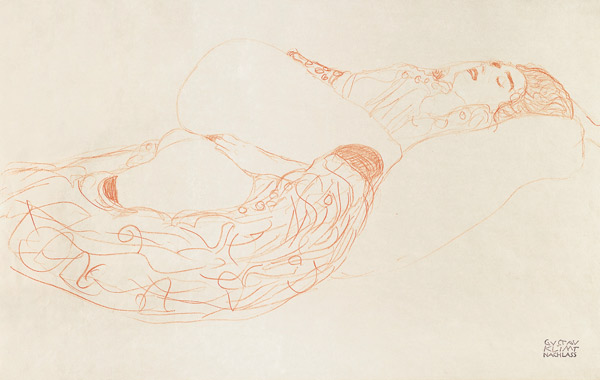 Liegender Halbakt (masturbierend) von Gustav Klimt