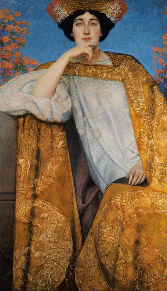 Portrait of a Woman in a Golden Dress, painted in collaboration with Ernst Klimt (1864-92) Franz Mat von Gustav Klimt