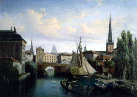 View of the Riddarholmskanalen, Stockholm in 1835 von Gustav Palm