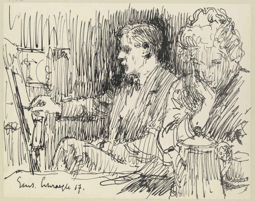Zeichner und Dame am Tisch von Gustav Schraegle