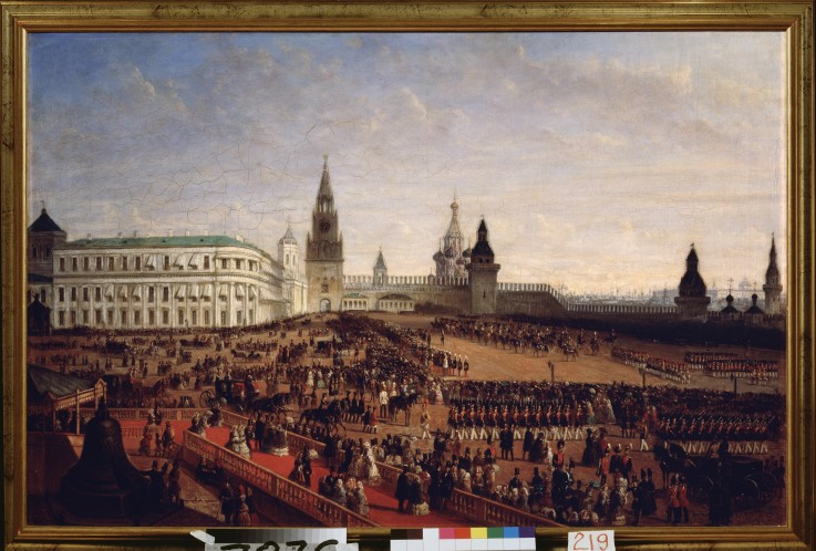 Militärparade bei der Krönungsfeier des Kaisers Alexander II. im Moskauer Kreml am 18. Februar 1855 von Gustav Schwarz