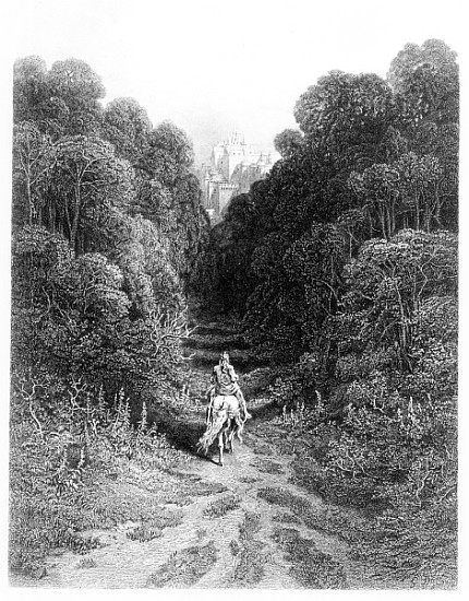 Lancelot approaches the Castle at Astolat, illustration from ''Idylls of the King'' von Gustave Alfred TennysonDore