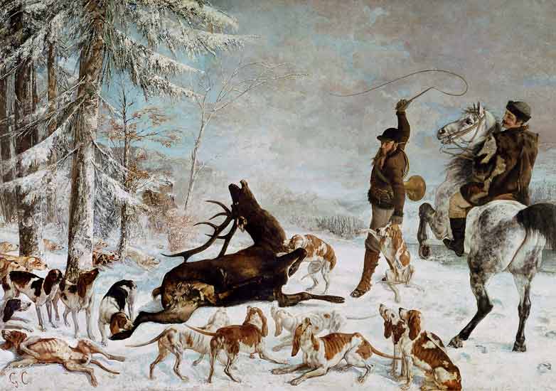 L´hallali du cerf (Épisode de chasse a courre sur un terrain de neige) von Gustave Courbet