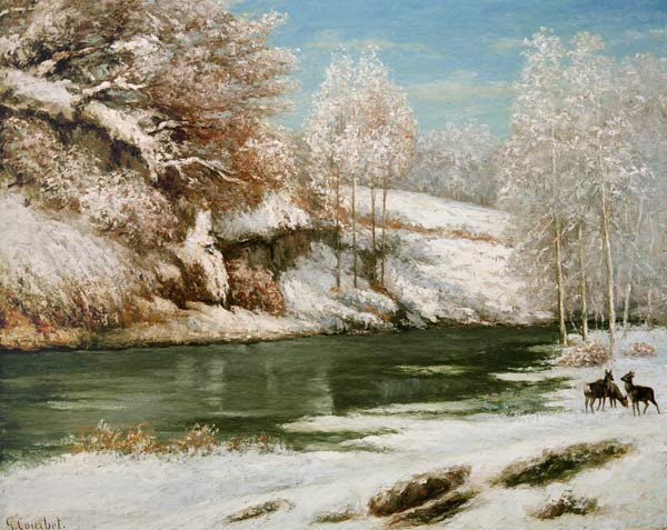 Winterlandschaft mit Rotwild von Gustave Courbet