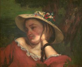 Frau mit Blumenhut 1857
