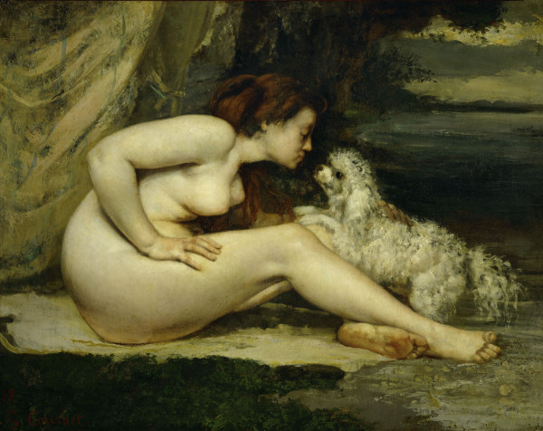 Frauenakt mit Hund von Gustave Courbet