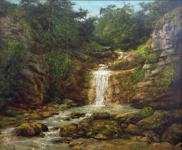Landschaft mit Wasserfall von Gustave Courbet
