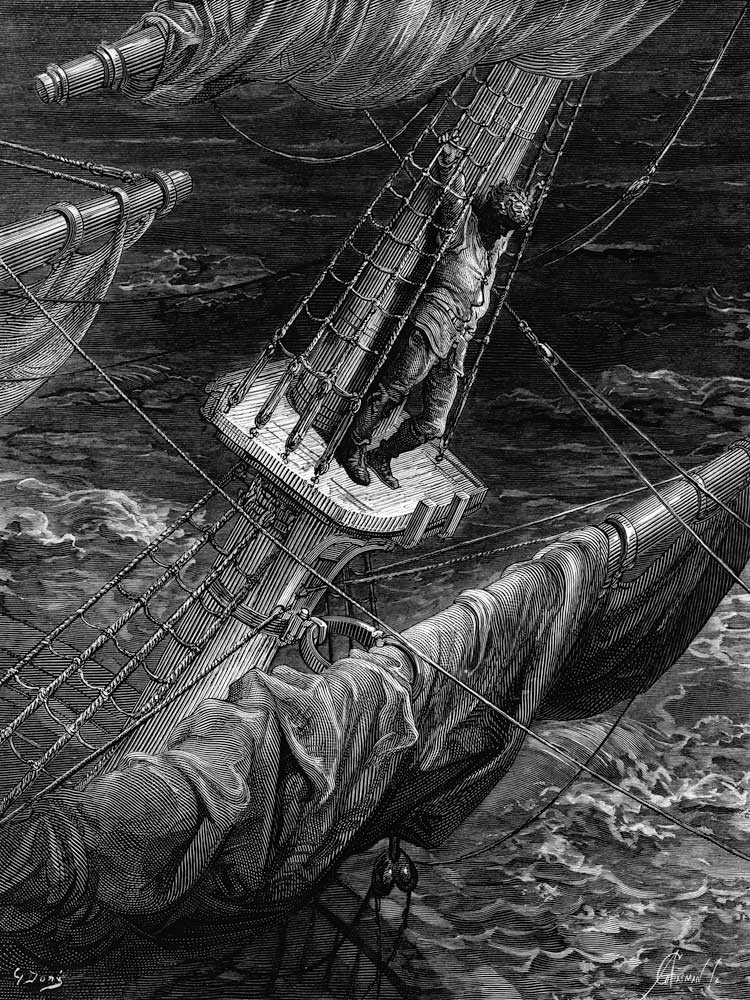 The Mariner regrets his shooting of the Albatross, scene from ''The Rime of the Ancient Mariner'' S. von Gustave Doré