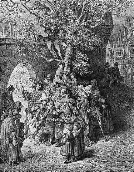 Crowd of onlookers and spectators at the wedding, scene from ''The Rime of the Ancient Mariner'' S.T von Gustave Doré