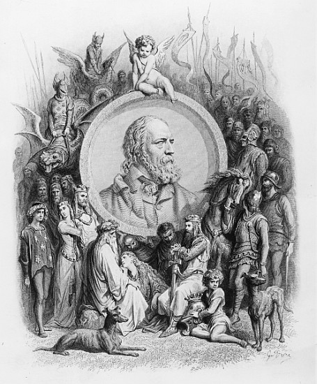 Frontispiece to ''Idylls of the King'' with a portrait of Alfred, Lord Tennyson von Gustave Doré