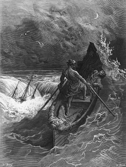The Pilot faints, scene from ''The Rime of the Ancient Mariner'' S.T. Coleridge,S.T. Coleridge, publ von Gustave Doré