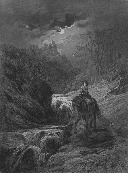 The Moonlight Ride, illustration from ''Idylls of the King'' Alfred Tennyson von Gustave Doré