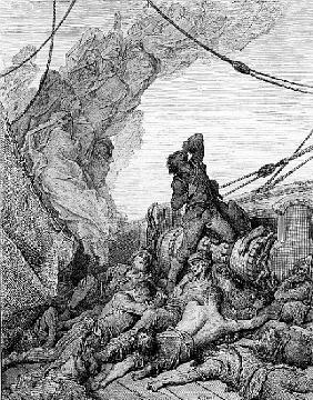 The Mariner, surrounded the dead sailors, suffers anguish of spirit, scene from ''The Rime of the An