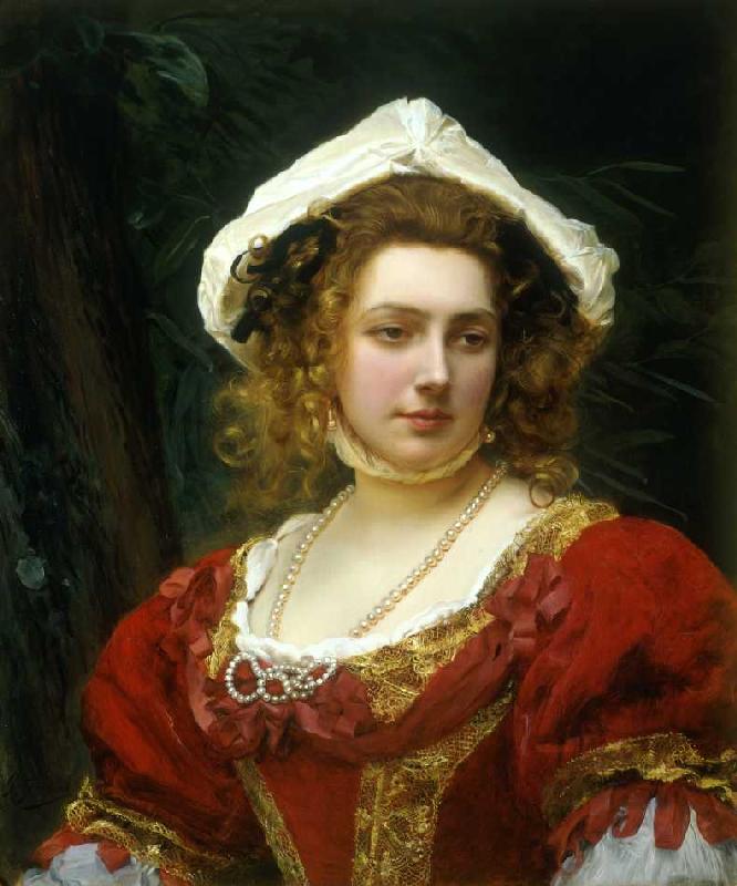 Portrait einer Dame in einem roten Samtkleid. von Gustave Jean Jaquet