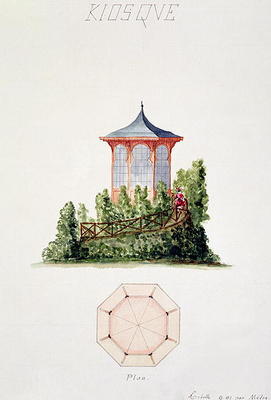 Design for a pavilion in simplified oriental style, from a folio of original drawings in classical a von H. Monnot
