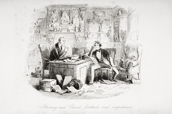 Attorney and Client, fortitude and impatience, illustration from ''Bleak House'' Charles Dickens (18 von Hablot Knight (Phiz) Browne