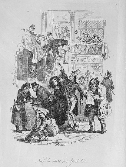 Nicholas starts for Yorkshire, illustration from `Nicholas Nickleby'' Charles Dickens (1812-70) publ von Hablot Knight (Phiz) Browne