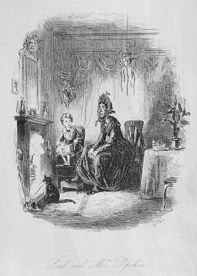 Paul and Mrs. Pipchin, illustration from ''Dombey and Son'' Charles Dickens (1812-70) first publishe von Hablot Knight (Phiz) Browne