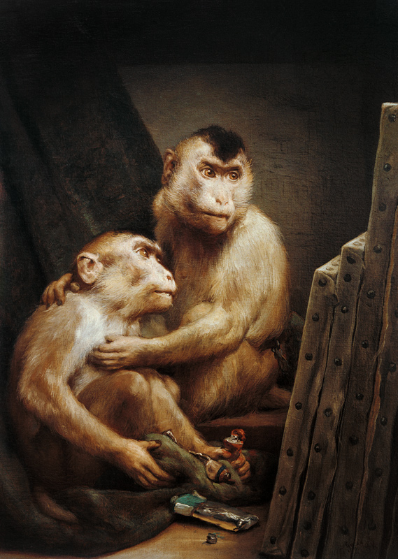 Affen betrachten Gemälde von Haeckel Ernst