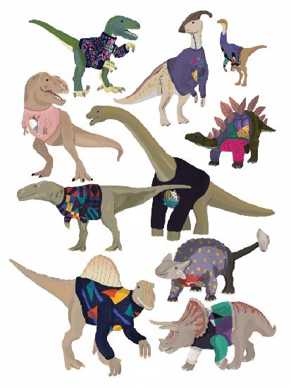 Dinosaurier in 80er-Jahre-Pullovern