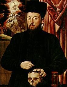 Bildnis des Theodor Zwinger in einer memento mori Darstellung von Hans Bock d.Ä.