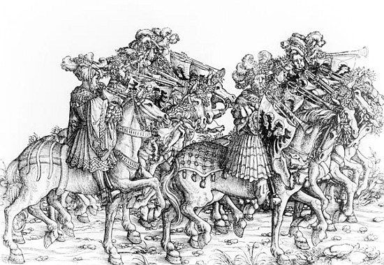 A group of mounted trumpeters, from ''Maximilian''s Triumphal Procession'', c.1516-18 von Hans Burgkmair