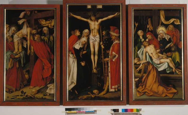 Kaisheimer KreuzaltarKreuzabnahme(107,6 x58,4),Kreuzigung(113,2x63),Grablegung von Hans Holbein der Ältere