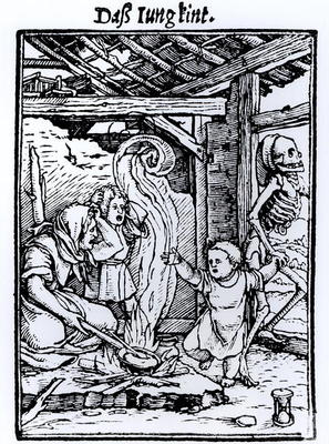 Death Taking a Child, from the 'Dance of Death' series, engraved by Hans Lutzelburger, c.1526-8 (woo von Hans Holbein der Jüngere
