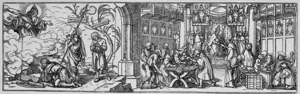 Sale of Indulgences / Woodcut / Holbein von Hans Holbein der Jüngere