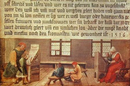 A School Teacher Explaining the Meaning of a Letter to Illiterate Workers von Hans Holbein der Jüngere