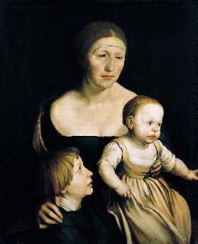 Familienbild. Die Frau des Künstlers mit den beiden älteren Kindern