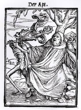 Death and the Abbot, from 'The Dance of Death', engraved by Hans Lutzelburger, c.1538 (woodcut) (b/w 19th