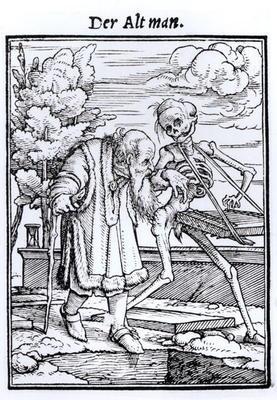 Death and the Old Man, from 'The Dance of Death', engraved by Hans Lutzelburger, c.1538 (woodcut) (b 18th