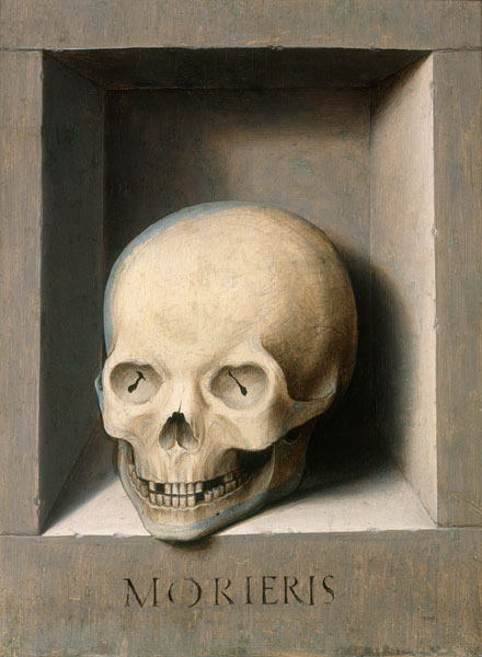 Totenkopf Rückseite vom Johannes- und Veronika-Diptychon von Hans Memling