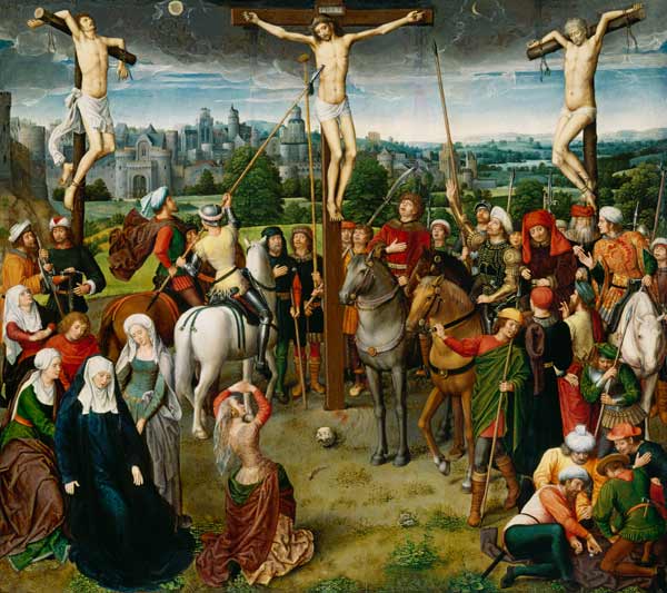 Kreuzigung Christi. Mittelbild eines Hausflügelaltars. von Hans Memling