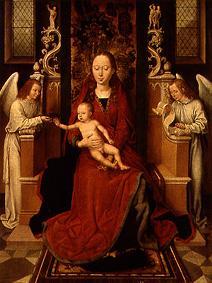 Madonna mit dem Kinde auf dem Thron, mit zwei Engeln von Hans Memling