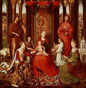 Die mystische Vermählung der hl. Katharina.Madonna,beide Johannes,Katharina, Engel von Hans Memling