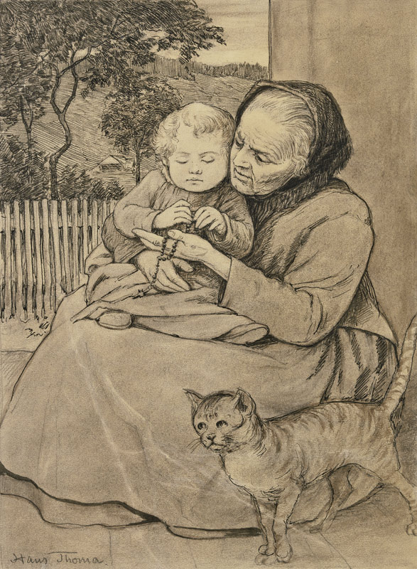 Sitzende alte Frau mit Kind von Hans Thoma