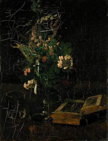 Still Life with a Bunch of Flowers and a Bible von Hans Thoma