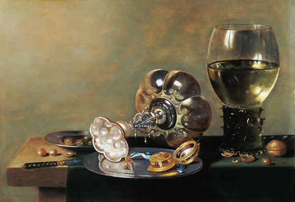 A still life with glass of wine, tazza and a pewter plate von Hans van Sant