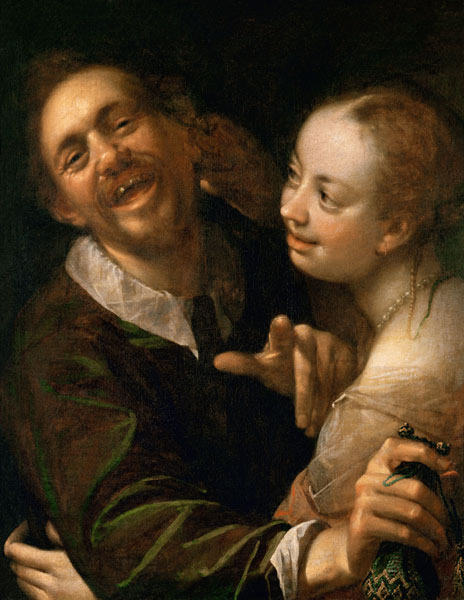 A Laughing Couple, self portrait of the artist with his wife (Scherzendes Paar) von Hans von Aachen