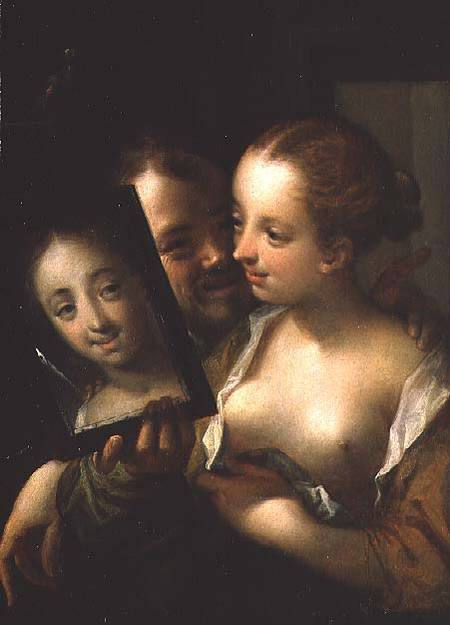 Laughing Couple with a mirror von Hans von Aachen