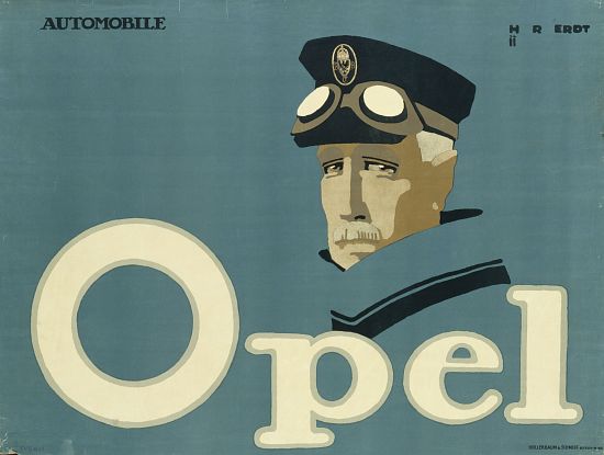 German advertisement for 'Opel' brand cars, printed by Hollerbaum & Schmidt, Berlin von Hans Rudi Erdt