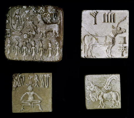 Four seals depicting mythological animals, from Mohenjo-Daro, Indus Valley, Pakistan, 3000-1500 BC ( von Harappan