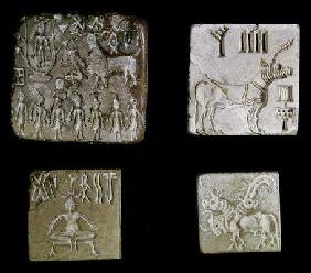 Four seals depicting mythological animals, from Mohenjo-Daro, Indus Valley, Pakistan, 3000-1500 BC ( 18th
