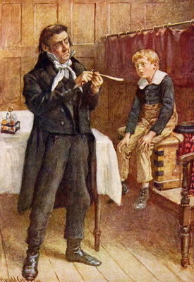 Mr Wackford Squeers and the New Pupil, illustration for 'Character Sketches from Dickens' compiled b von Harold Copping