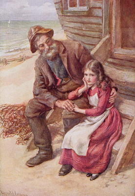 Peggotty and Little Emily, illustration for 'Character Sketches from Dickens' compiled by B.W. Matz, von Harold Copping
