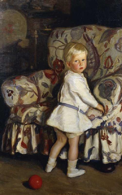 Kleinkind, an einem Sessel stehend von Harrington Mann