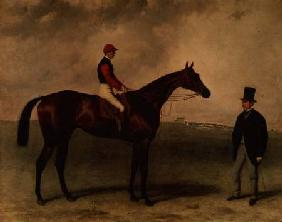 "Gladiateur" with Harry Grimshaw up and his owner, Count Frederic de Lagrange