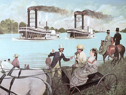 The Great Mississippi Steamboat Race, 1870 (colour litho) von H.C. McBarron
